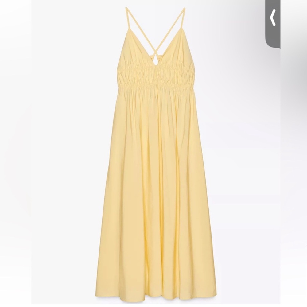 ZARA Butter Yellow Flowy Midi Dress XS Maxi A-line Sundress Strappy Open Back - Picture 13 of 15